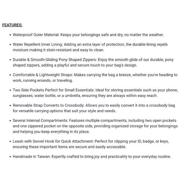 Waterproof Cat Shoulder Crossbody Convertible Handbag W/ ID Badge Clip - Picture 3 of 10